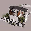 Modern Chinese Style Semi Detached Villa Exterior With Black Roof Wooden Frames And Green Plants
