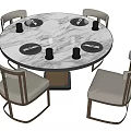 Elegant Round Dining Table Set With Marble Top And Wooden Frame Upholstered Chairs