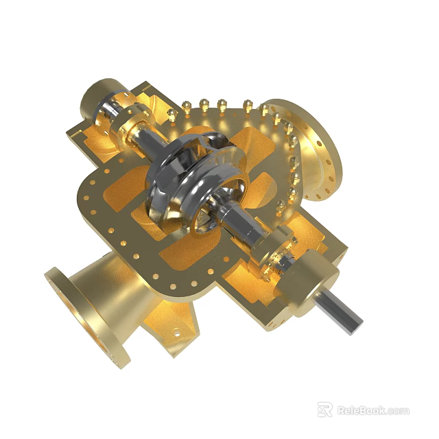 Mechanical Gear Structure With Golden Frame And Rotating Black Components 3d model