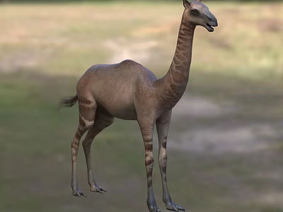 Realistic Ancient Long Neck Reptile Standing Gracefully in Lush Grassland Habitat 3d model