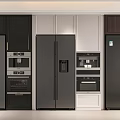 Sleek Modern Kitchen Appliances With Black White Refrigerators Ovens And Cabinets