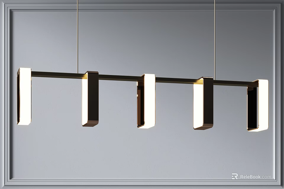Sleek Modern Chandelier With Linear Metallic Bar And Multiple Rectangular Shades 3d model