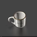 White Ceramic Decorative Mug With Gold Rim Handle And Black Pattern For Home Use