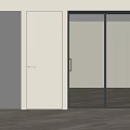Modern Sliding Door With Vertical Striped Glass And Black Frame For Interior Design