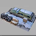Snow Covered Car With Trash Bags Sofa And Cabinet On Snowy Ground