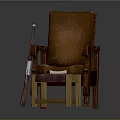 Brown Leather Lounge Chair With Wooden Armrests And Footstool Topped With Book