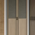 Modern Minotti Wardrobe Doors Featuring Grid Pattern Glass Panel And Wooden Designs