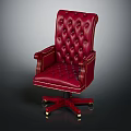 Red Leather Office Chair With Tufted Design Armrests And Gold Accents Wheeled Base