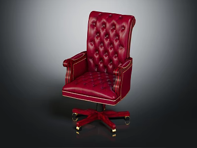 Red Leather Office Chair With Tufted Design Armrests And Gold Accents Wheeled Base 3d model