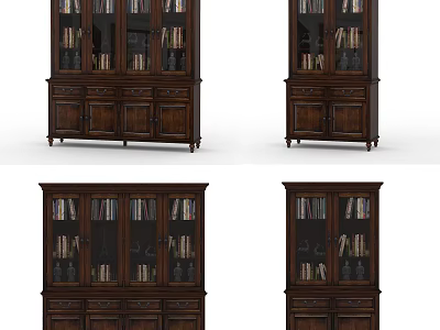 Elegant Classic Wooden Bookcase Featuring Glass Doors Drawers and Book Storage for Home Office 3d model