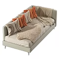 Elegant Casual Sofa Set Interior Design With Orange Gray Beige Pillows And Blankets 3d model