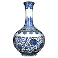 Traditional Blue and White Ceramic Vase with Intricate Floral Patterns and Classic Design