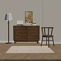 Classic Wooden Dresser With Six Drawers Metal Handles Wine Glasses And Green Apples