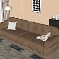 Brown Plush Double Sofa With Throw Pillows Floor Lamp And Coffee Table In Living Room
