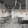 Industrial Interior Space With Marble Walls And Transparent Chairs 3d model