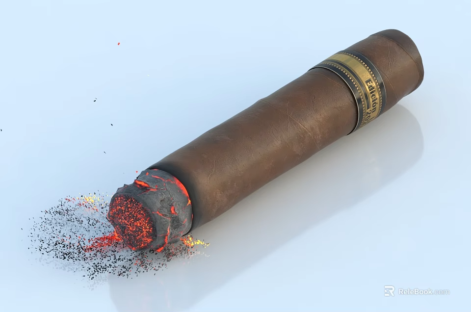 Premium Burning Cigar With Ash And Label For Daily Life Use 3d model 