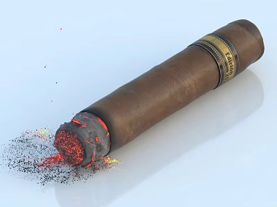 Premium Burning Cigar With Ash And Label For Daily Life Use 3d model