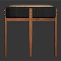 Round Striped Cushion Stool With Black Trim And Brown Wooden Legs