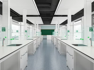 Modern Laboratory Interior With Open Layout And White Benches 3d model