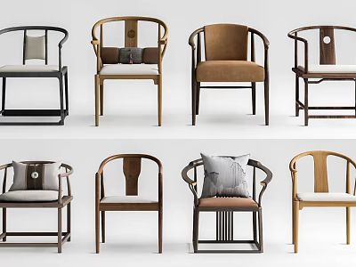 Chinese Style Accent Chairs With Multiple Designs Wooden Frames And Soft Cushions 3d model