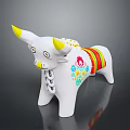 White Bull Shaped Decorative Furniture With Yellow Horns And Colorful Striped Patterns