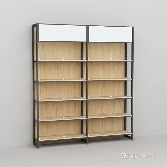 Wooden Shelf With Metal Frame And Multiple Layers For Display Storage 3d model 
