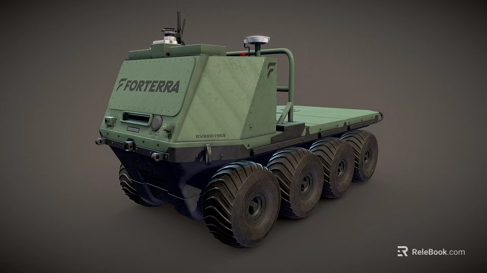 Green Porterba Multi Wheeled Utility Vehicle With Roof Mounted Equipment 3d model 