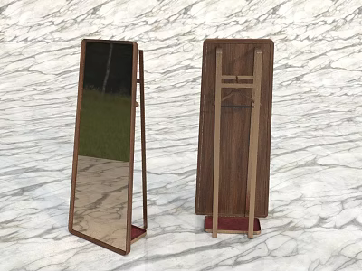 Two Full Length Mirrors With Wooden Frame And Marble Floor Reflection 3d model