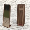 Two Full Length Mirrors With Wooden Frame And Marble Floor Reflection