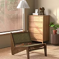 Cozy Wooden Accent Chair With Green Woven Seat And Potted Plant Near Dresser