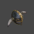 Viking Helmet with Large Horns Metallic Black and Golden Accents Ornate Rivet Design 3d model