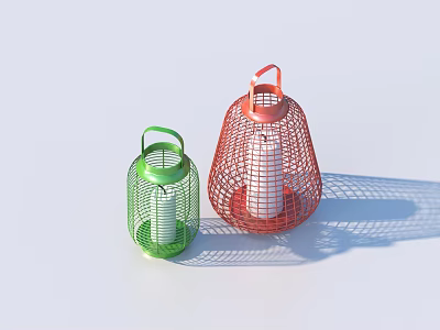 Colorful Mesh Lanterns For Household Decor With Green And Red Designs 3d model