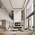 Modern Loft Living Room With High Ceiling And Large Windows