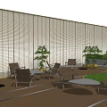Modern Garden Landscape With Outdoor Seating Green Plants Wooden Flooring And Louvered Wall