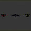 Three Different Colored Fighter Jet Models Displayed On Grey Background