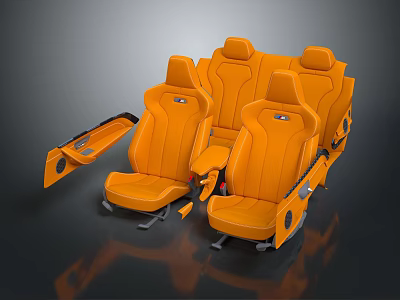 Modern Orange Leather Single Sofa Set With Stitched Details And Comfortable Design 3d model