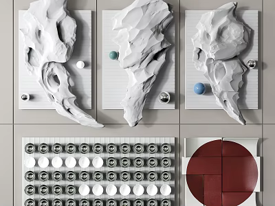 Modern 3D Wall Decor Design With White Sculptures Colorful Spheres And Geometric Patterns 3d model
