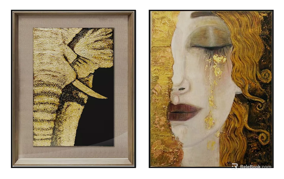 Artistic Female Portrait Painting With Golden Hair Closed Eyes And Accents 3d model 