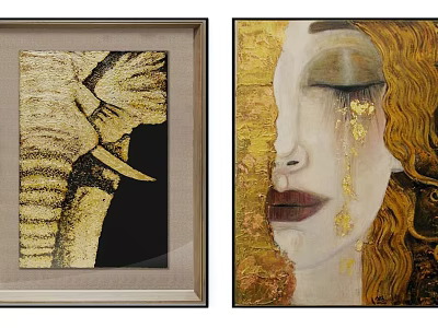 Artistic Female Portrait Painting With Golden Hair Closed Eyes And Accents 3d model