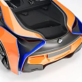 Sleek Orange And Blue Sports Car With Black Wheels And Aerodynamic Design
