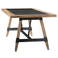 Sturdy Functional Desk With Wooden Top Black Surface And Metal Crossed Legs