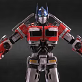 Detailed Mechanical Robot Character With Blue Helmet Red Silver Armor And Chest Logo