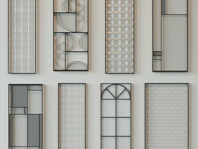 Modern Decorative Screens Featuring Metal Frames Geometric Patterns Grid Designs And Transparent Panels 3d model