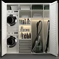 Modern Bathroom Cabinet Rack With Washing Machine Dryer Drawers Vacuum Cleaner And Cleaning Supplies