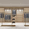 Modern Clothing Store Interior With Men's Apparel Display Shelves And Glass Counter