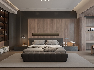 Italian Minimalist Dark Wood Grain Bedroom model