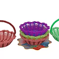 Colorful Woven Tableware Basket Set With Assorted Colors And Strawberry Pattern Mat