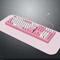 Stylish Pink And White Wired Computer Keyboard On White Desk Pad For Office Use
