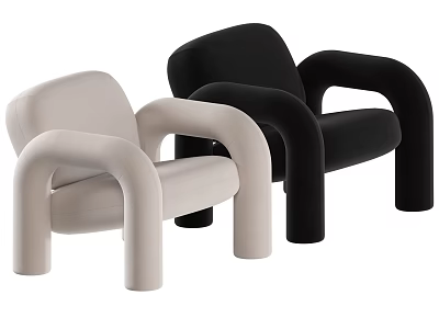 Modern Curved Armchairs In Beige And Black Upholstered For Contemporary Living Spaces 3d model