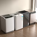 Modern Top Control Washing Machines In Various Colors On Indoor Wooden Floor